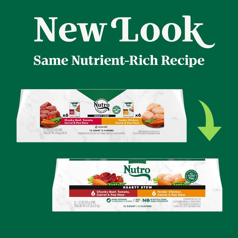 Nutro Hearty Stew Adult Natural Grain Free Wet Dog Food Cuts in Gravy Chicken Beef Variety Pack, 12.5 oz Cans (12 Count, Pack of 1) - Image 2